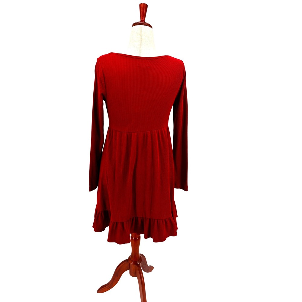 Wild Fable Waffle Knit Baby Doll Dress Womens Cranberry Empire Waist Ruffle L - Picture 5 of 10